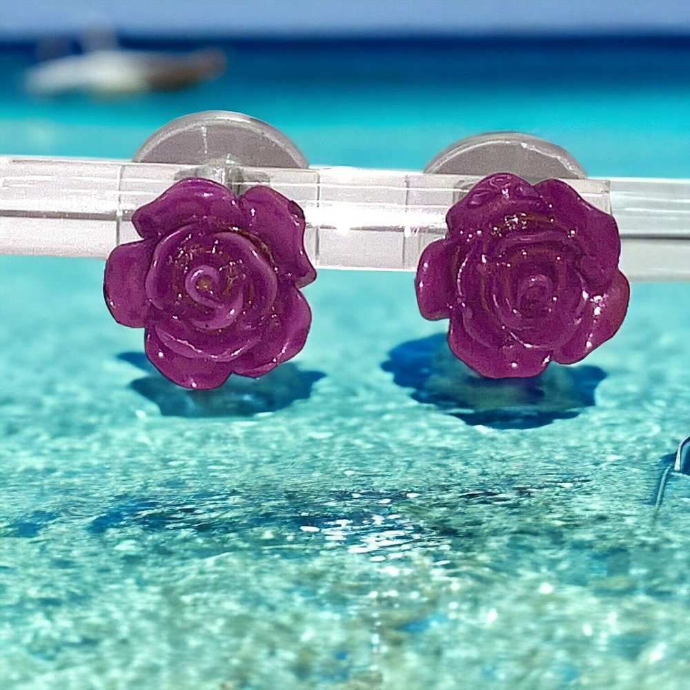 Purple Rose Flower Stud Post 3/8 Inch Earrings!